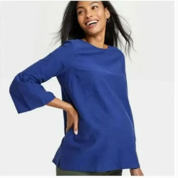 264 The Nines by HATCH Maternity Top Long Sleeve Blouse with Ruffle Bell Sleeves - Picture 3 of 4